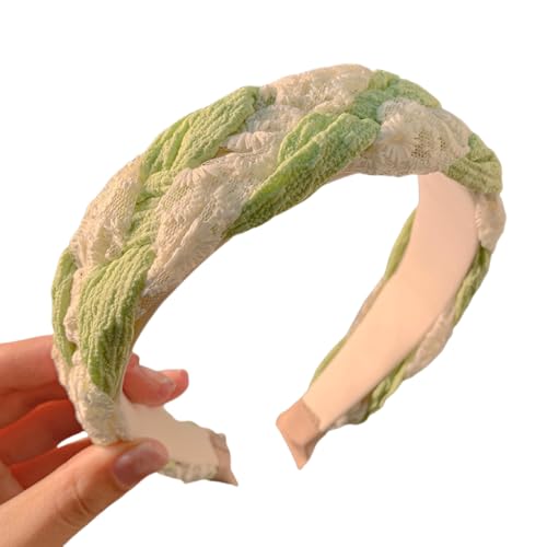 WANYI 1 Stück Geflochtene Haarreifen Damen Spitze Stirnband Breit Süßer Haarbänder Mode Haarreif Haarband Niedliches Haarschmuck für Mädchen Damen(Grün) von WANYI