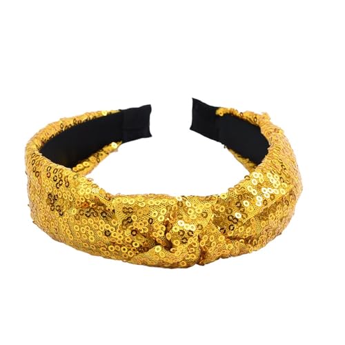 WANYI 1 Stück Glitzer Haarreif Haarreifen Pailletten Schleifen Haarreif Breit Stirnbänder Haarbänder Modisch Haarband für Mädchen und Damen(Gold) von WANYI