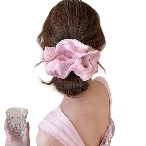 WANYI 1 Stück Haargummi Chiffon Scrunchies Haargummi 18cm Groß Elastische Haargummis Scrunchie Tüll Zopfgummis für Damen Mädchen(Rosa) von WANYI