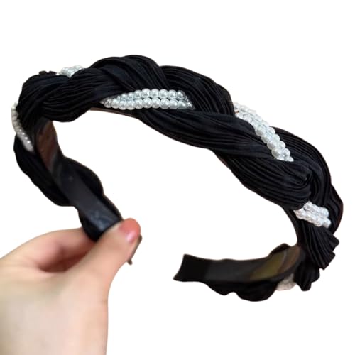 WANYI 1 Stück Haarreifen Damen Elegant Haarreif Geflochten Perlen Stirnbänder mit Zahnkamm Süßes Haarband für Damen Mädchen Haaraccessoires von WANYI