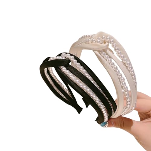 WANYI 1 Stück Haarreifen Damen Mädchen Haarreif Perlen Verknotet Stirnband aus Kunststoff Mode Stirnbänder Trachten Haarreif Haarband für Mädchen Damen（Schwarz） von WANYI