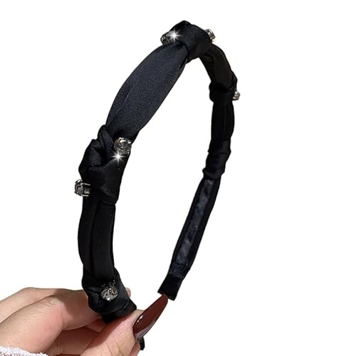 WANYI 1 Stück Strass Stirnband mit Knoten Haarreifen Damen Glitzer Haarreif Französisch Stirnbänder Mode Haarschmuck für Frauen Mädchen Abschlussball(Schwarz) von WANYI