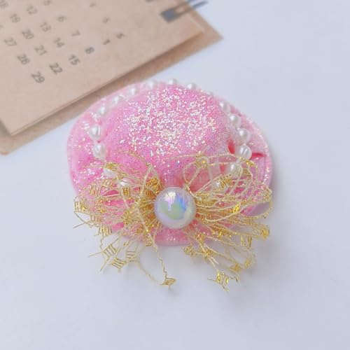 WANYI 10 Stück Fascinator Damen, Mini Hut Glitzer Regenbogen Kopfschmuck Fascinator Hüte Haar Accessoire für Mädchen DIY Haarspange für Teeparty(Rosa 01) von WANYI