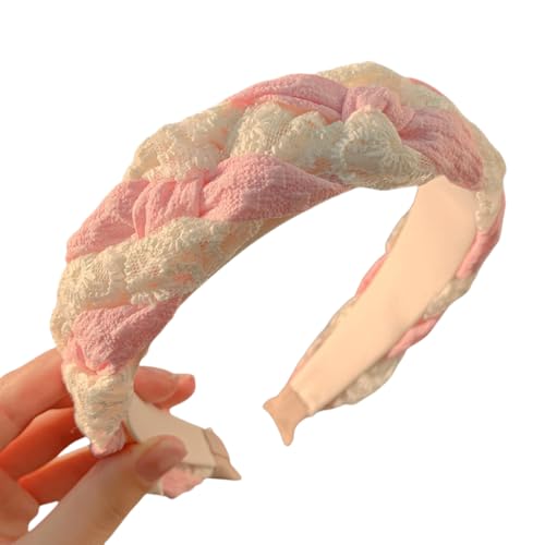 WANYI 2 Stück Geflochtene Haarreifen Damen Spitze Stirnband Breit Süßer Haarbänder Mode Haarreif Haarband Niedliches Haarschmuck für Mädchen Damen(Rosa+Blau) von WANYI