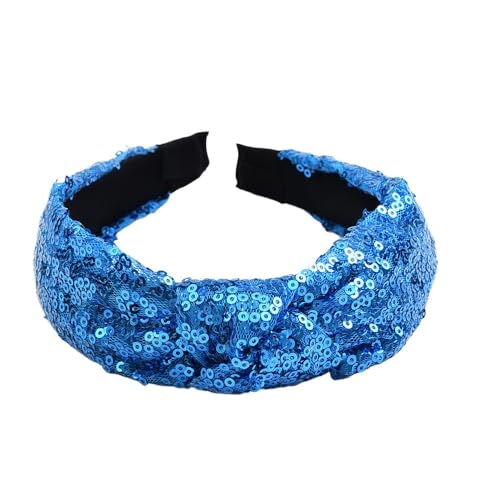 WANYI 2 Stück Glitzer Haarreif Haarreifen Pailletten Schleifen Haarreif Breit Stirnbänder Haarbänder Modisch Haarband für Mädchen und Damen(Blau) von WANYI