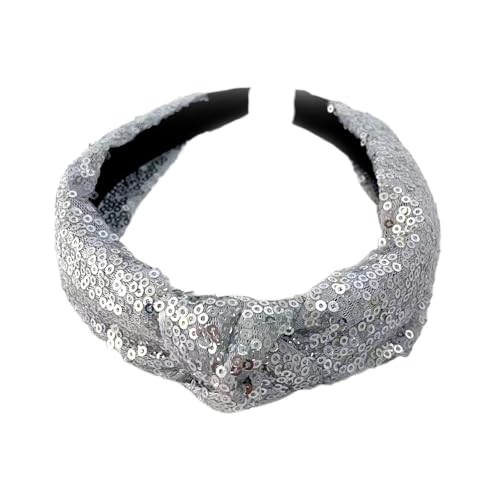WANYI 2 Stück Glitzer Haarreif Haarreifen Pailletten Schleifen Haarreif Breit Stirnbänder Haarbänder Modisch Haarband für Mädchen und Damen(Silber) von WANYI