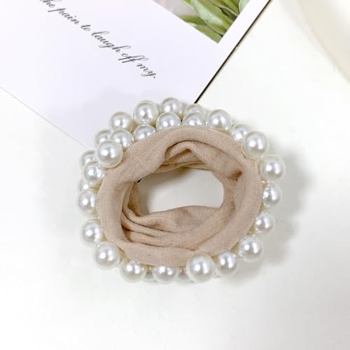 WANYI 2 Stück Haargummi Damen Scrunchies Perlen Elastisch Haargummis Haarschmuck mit Perlen Hair Ties Pferdeschwanz Halter 6 Farben Zopfgummis für Mädchen(Beige) von WANYI