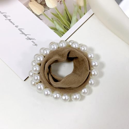 WANYI 2 Stück Haargummi Damen Scrunchies Perlen Elastisch Haargummis Haarschmuck mit Perlen Hair Ties Pferdeschwanz Halter 6 Farben Zopfgummis für Mädchen(Khaki) von WANYI