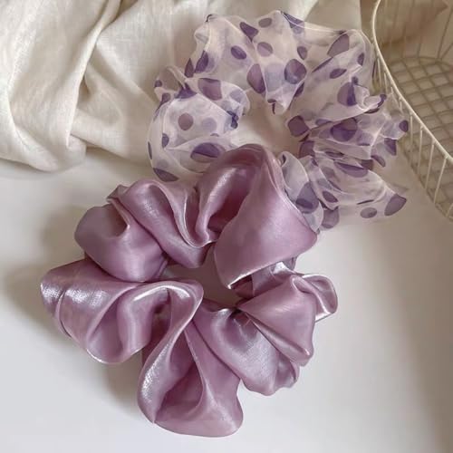 WANYI 2 Stück Haargummi Scrunchies für Damen, Tüll Scrunchies Haargummi Elastische Scrunchie Weiche Pferdeschwanzhalter Vintage Haarschmuck für Mädchen Haaraccessoires(Lila 01+Lila 02) von WANYI