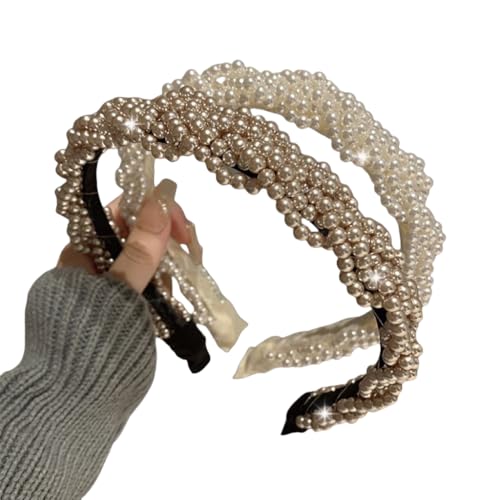 WANYI 2 Stück Haarreifen Damen Elegant Perlen Haarreif Süß Stirnband Mode Stirnbänder Niedliches Haarband Haarbänder Haarschmuck für Mädchen Damen（weiß+Champagner） von WANYI