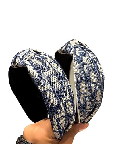 WANYI 2 Stück Haarreifen Damen Haarreif 6cm Breite Haarband Vintage Denim Stirnband Verknotet Modisch Haarbänder Haarschmuck für Mädchen Damen Reisen Verabredungen Make-up（Weiß+Schwarz） von WANYI