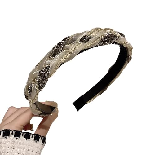 WANYI 2 Stück Haarreifen Damen Haarreif Geflochten Mode Stirnband mit Zahnkamm Elegant Stirnbänder Trachten Haarreif Haarschmuck für Damen Mädchen(Beige) von WANYI