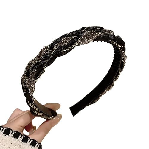 WANYI 2 Stück Haarreifen Damen Haarreif Geflochten Mode Stirnband mit Zahnkamm Elegant Stirnbänder Trachten Haarreif Haarschmuck für Damen Mädchen(Schwarz) von WANYI