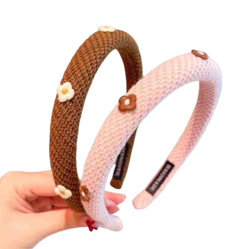 WANYI 2 Stück Haarreifen Damen Haarreif mit Blumen Haarband Haarschmuck aus Strickwolle Niedliche Haarbänder Headband für Kleine Mädchen und Damen(01) von WANYI