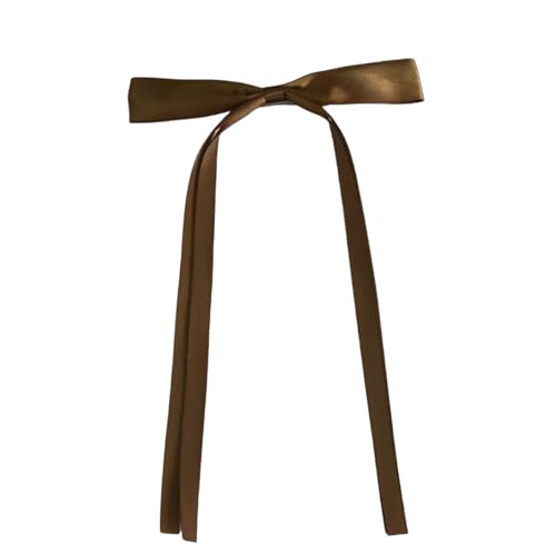 WANYI 2 Stück Haarschleife Haarschleifen Mädchen, Elegante Schleife Haare, Haarklammer Haarspange Schleife mit Langen Schwanz Haarschmuck für Damen Mode Frisuren(Curry) von WANYI