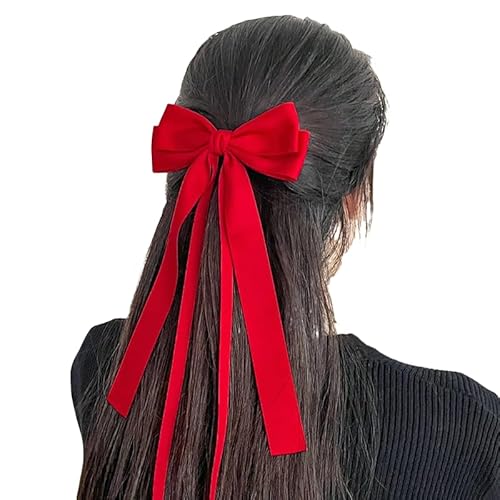 WANYI 2 Stück Haarspange Schleife Haarschleife Haarschleifen Mädchen Elegante Schleife Haare Französische Haarklammer Schleifen mit Langer Schwanz Haarschmuck für Mädchen Damen（Rot） von WANYI