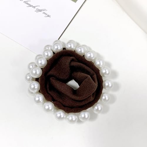 WANYI 3 Stück Haargummi Damen Scrunchies Perlen Elastisch Haargummis Haarschmuck mit Perlen Hair Ties Pferdeschwanz Halter 6 Farben Zopfgummis für Mädchen(Dunkel Curry) von WANYI