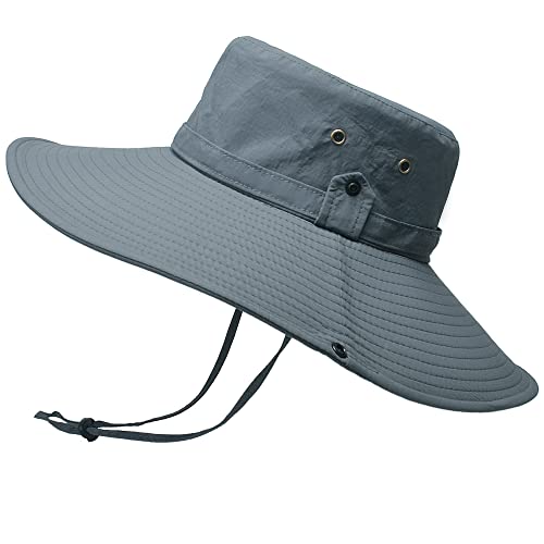 WANYI 360°Sonnenhut Herren UV Schutz 12CM Breite Krempe Safari Hut Sommer Outdoor Fischerhut Buschhut Gartenhut Buschhut Hiking Bucket Hat Boonie Hat Wasserdicht Wanderhut Anglerhut (Dunkelgrau) von WANYI