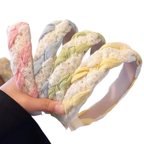 WANYI 5 Stück Geflochten Stirnband Mädchen Haarreifen Gepolsterte Haarreifen Bunte Spitze Stirnbänder Haarbänder Niedlich Haarschmuck für Frauen Mädchen(Gemischte Farben) von WANYI