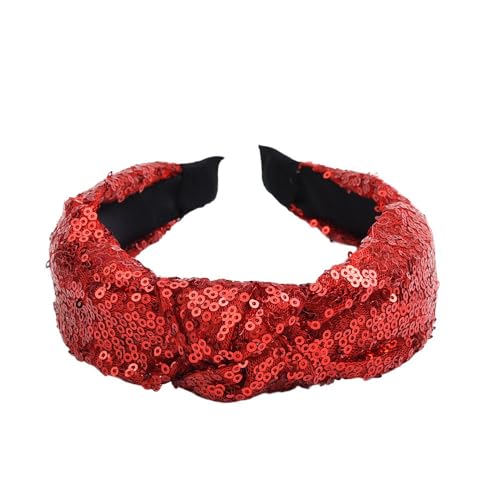 WANYI 6 Stück Glitzer Haarreif Haarreifen Pailletten Schleifen Haarreif Breit Stirnbänder Haarbänder Modisch Haarband für Mädchen und Damen(Rot) von WANYI