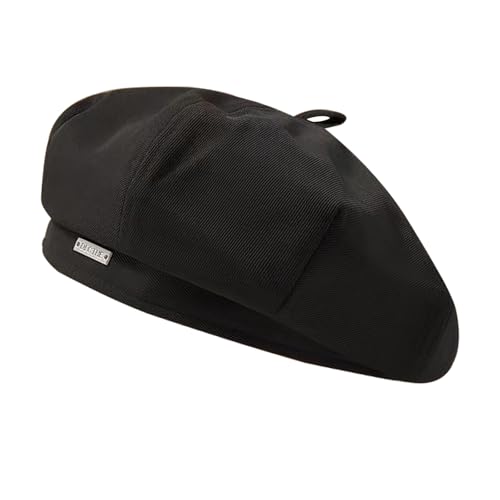 WANYI Barett Damen Baskenmütze mit Polyester Koreanisch Stil Barett Retro Mode Mütze 55-58cm für Mottoparty für Frühling/Herbst/Winter(Schwarz 1) von WANYI