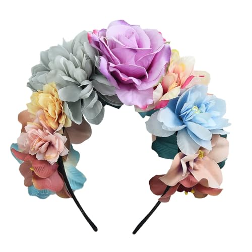 WANYI Blumen Haarreif Haarband Künstliche Blumenhaarreif Boho Stil Blumenkrone Kopfschmuck Haarkranz für Mottoparty Karneval Damen(04) von WANYI