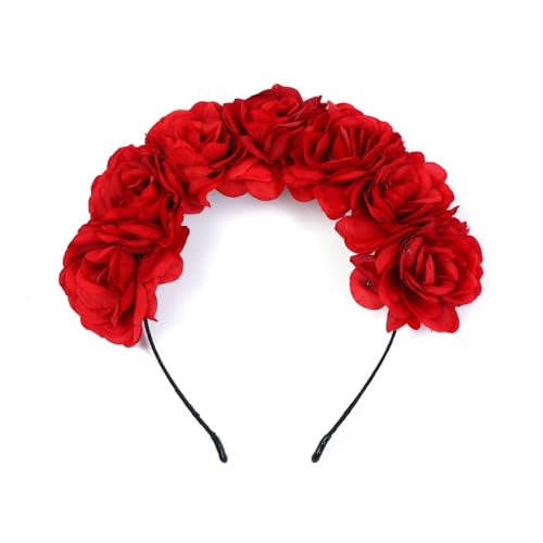 WANYI Blumenkranz Haare, Haarkranz Blumen Haarreif Haarband Haarschmuck Mädchen Blumenkrone Kopfschmuck für Hochzeit, Party, Halloween(Rot) von WANYI