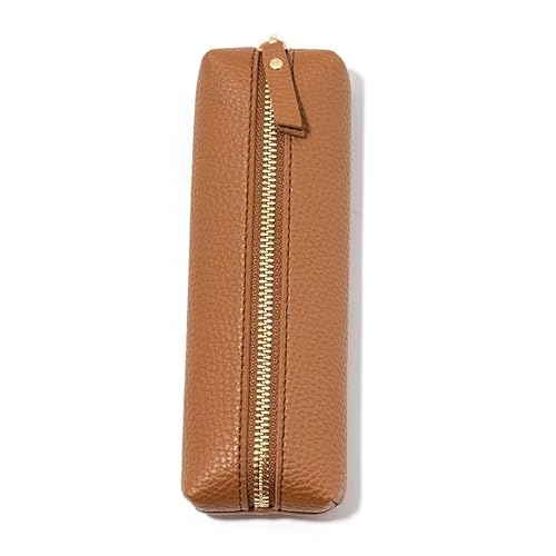 WANYI Federmäppchen Mädchen Mäppchen PU Leder Reißverschluss Federtasche Pencil Case Bequem Schlamppermäppchen Schreibwaren Organizer für Teenager Erwachsene(20 * 6 * 2.5cm-braun) von WANYI