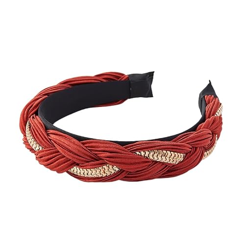 WANYI Geflochtene Stirnbänder für Damen, Haarreifen Haarreif Damen mit Kette Niedliches Haarband Haarbänder für Frauen und Mädchen(Rot) von WANYI