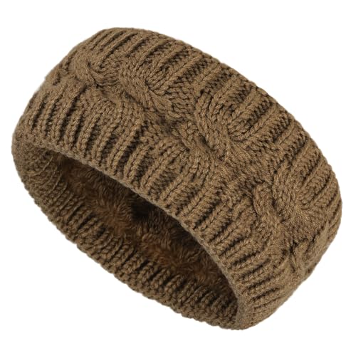 WANYI Gestricktes Stirnband Damen Winter Warm Ohrenwärmer Elastisch Headband Stirnbänder Plüsch Innenfutter Haarbänder für Herbst und Winter(Khaki) von WANYI