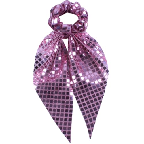 WANYI Glitzer Haargummi Damen Haargummi Pailletten Haargummis mit Schleife Modisch Scrunchies Elastische Haarband Pferdeschwanzhalter Haarschmuck für Damen Mädchen（Rosa） von WANYI