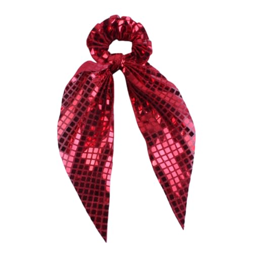 WANYI Glitzer Haargummi Damen Haargummi Pailletten Haargummis mit Schleife Modisch Scrunchies Elastische Haarband Pferdeschwanzhalter Haarschmuck für Damen Mädchen（Rot） von WANYI
