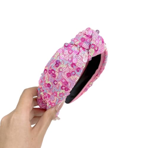 WANYI Glitzer Haarreif Damen 5.6cm Breit Pailletten Haarreifen Stirnbänder aus Polyesterfaser Elastische Haarbänder Haarschmuck für Mädchen Dekorative Frisuren(Rosa) von WANYI