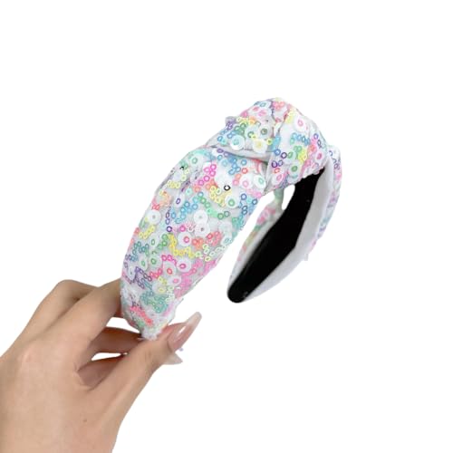 WANYI Glitzer Haarreif Damen 5.6cm Breit Pailletten Haarreifen Stirnbänder aus Polyesterfaser Elastische Haarbänder Haarschmuck für Mädchen Dekorative Frisuren(Weiß) von WANYI