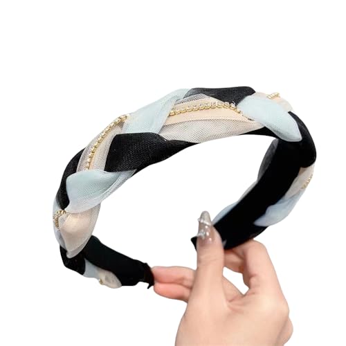 WANYI Glitzer Haarreif Haarreifen Damen Breit Haarband Geflochten Strass Stirnband Stirnbänder aus Tüll Haaraccessoires für Mädchen Damen(Schwarz blau) von WANYI