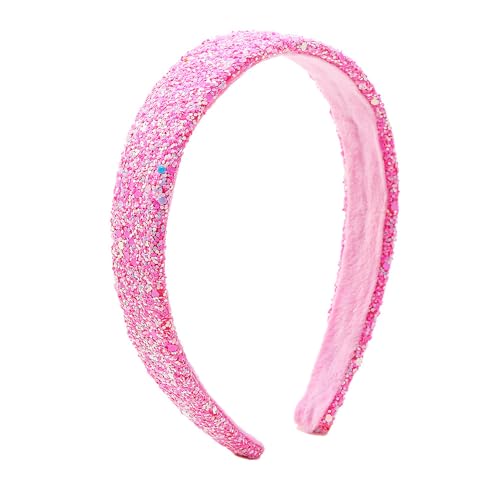 WANYI Glitzer Haarreif Mädchen Haarschmuck 2.5cm Breit Pailletten Haarreifen Stirnbänder aus Kunststoff Niedliches Haarband für Kleine Mädchen und Damen(Rosa) von WANYI