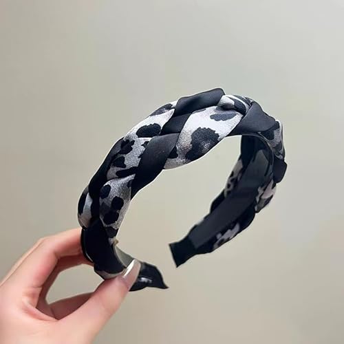 WANYI Haarreif Geflochten Leoparden Haarreif Retro Stirnband Leopardenmuster Haarreifen Damen Breit Headbands Modisch Haar Accessoire Haarbänder für Mädchen Damen(schwarz weiß) von WANYI