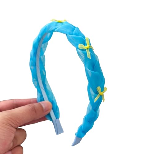 WANYI Haarreif Mädchen mit Schleife Stirnbänd Bunt Geflochten Haarreifen Stirnbänder aus Kunststoff Niedliches Haarband für Kleine Mädchen(H Blau) von WANYI