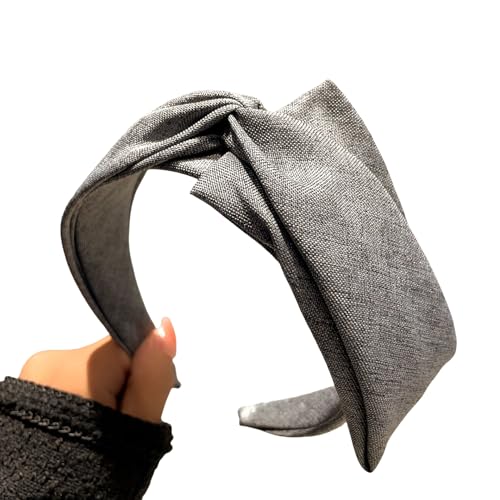WANYI Haarreifen Damen Breit Haarreif mit Knoten Haarband Vintage Haarschmuck Klassisch Haarbänder für Damen Haar Dekoration, Make-up(Hellgrau) von WANYI