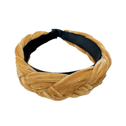 WANYI Haarreifen Damen Breit Samt Haarreif Geflochtene Stirnband Vintage Headband Haarschmuck Trachten Haarreif für Damen und Mädchen(Gelb) von WANYI