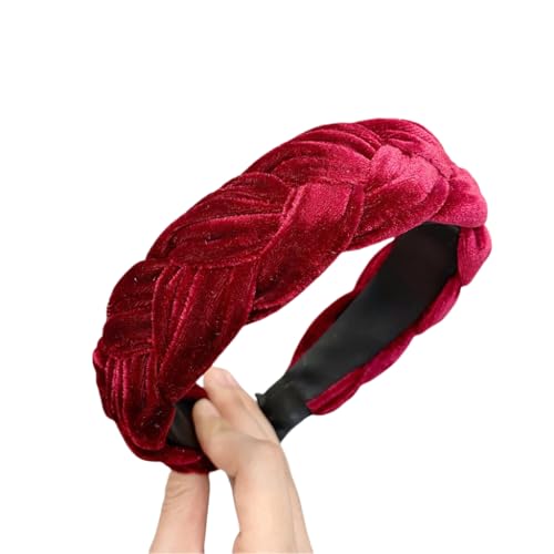 WANYI Haarreifen Damen Breit Samt Haarreif Geflochtene Stirnband Vintage Headband Haarschmuck Trachten Haarreif für Damen und Mädchen(J Rot) von WANYI