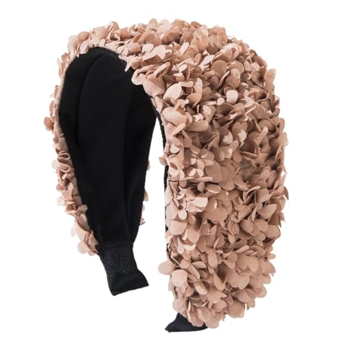 WANYI Haarreifen Damen Breit Trachten Haarreif Stirnband mit Blumen Mode Stirnbänder Elegant Haarband Haarschmuck für Damen Mädchen(Braun) von WANYI