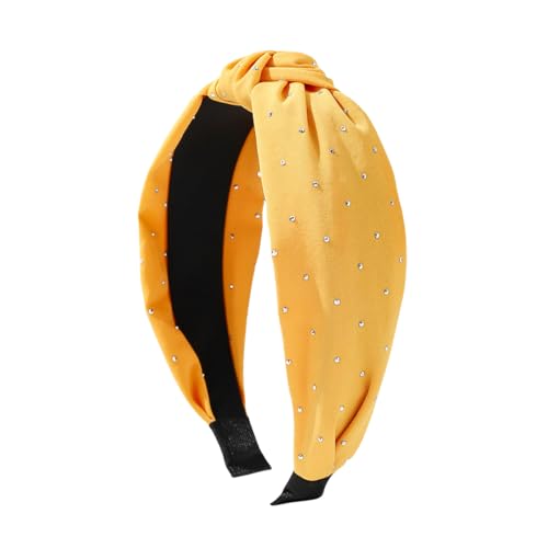 WANYI Haarreifen Damen Elegant Haarreif Breit Haarband Vintage Verknotet Stirnband Modisch Satin Haarbänder Haarschmuck für Mädchen Damen Verabredungen Make-up（Gelb） von WANYI