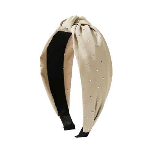 WANYI Haarreifen Damen Elegant Haarreif Breit Haarband Vintage Verknotet Stirnband Modisch Satin Haarbänder Haarschmuck für Mädchen Damen Verabredungen Make-up（Khaki） von WANYI