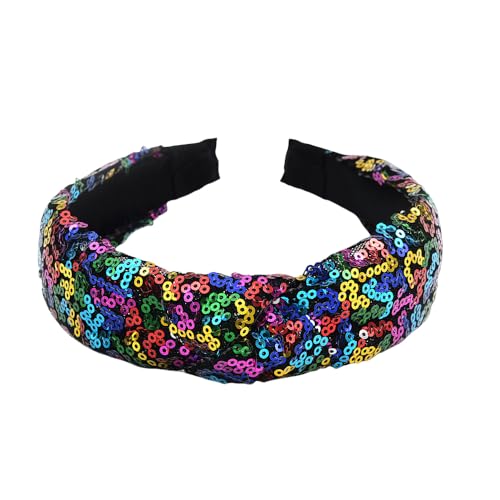 WANYI Haarreifen Damen Elegant Haarreif Verknotet Haarband Pailletten Modisch Stirnband Vintage Haarbänder Haarschmuck für Mädchen Damen Reisen Party（Bunt 02） von WANYI
