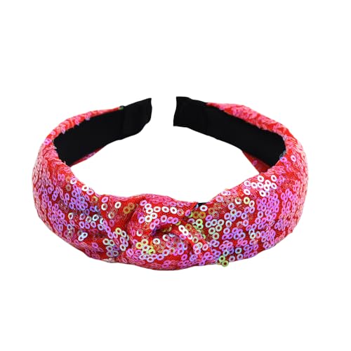 WANYI Haarreifen Damen Elegant Haarreif Verknotet Haarband Pailletten Modisch Stirnband Vintage Haarbänder Haarschmuck für Mädchen Damen Reisen Party（Rot） von WANYI