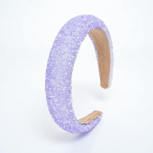 WANYI Haarreifen Damen Glitzer Haarreif mit Perlen 3cm Breit Haarschmuck Strass Pailletten Stirnbänder Headbands Modisch Haar Accessoire für Frauen Mädchen Abschlussball(Lila) von WANYI
