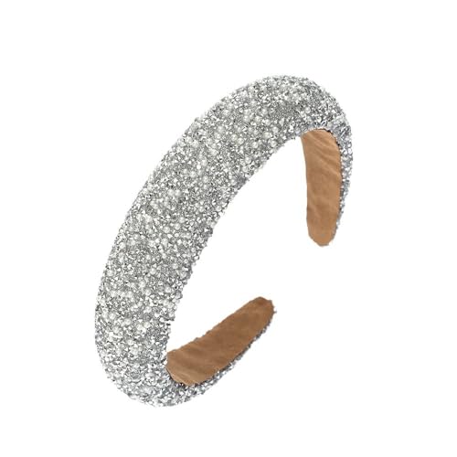 WANYI Haarreifen Damen Glitzer Haarreif mit Perlen 3cm Breit Haarschmuck Strass Pailletten Stirnbänder Headbands Modisch Haar Accessoire für Frauen Mädchen Abschlussball(Silber) von WANYI