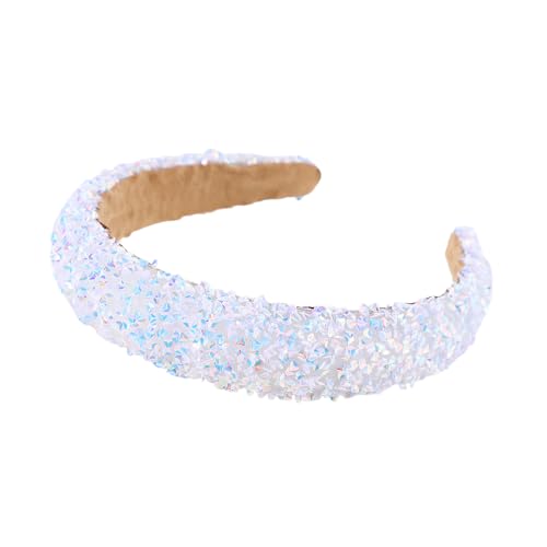WANYI Haarreifen Damen Glitzer Strass Haarreif Dirndl Mode Stirnband Stirnbänder Haarreif Breit Haarband Haarschmuck für Frauen Mädchen Party(Weiß) von WANYI
