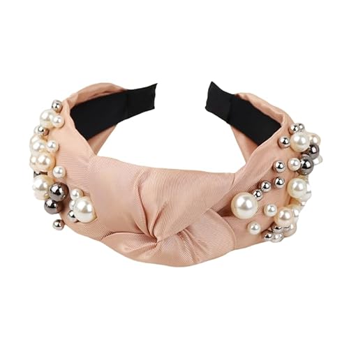 WANYI Haarreifen Damen Haarband Breit Verknotet Haarreif Perlen Modisch Stirnband Elegant Süßes Haarbänder Haarschmuck für Frauen und Mädchen（Aprikose） von WANYI